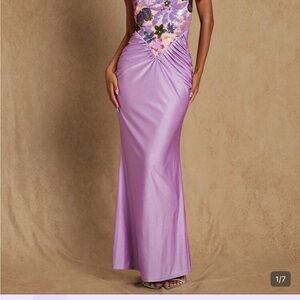 SHEIN Lavender Backless Floral-Accented Evening Gown